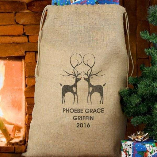 Personalised Reindeer Hessian Christmas Sack - Myhappymoments.co.uk