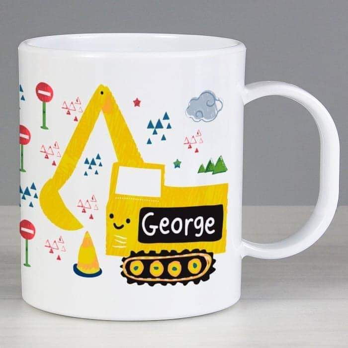 Personalised Digger Plastic Mug - Myhappymoments.co.uk