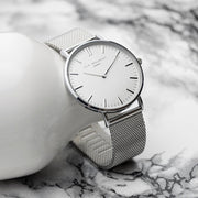 Elie Beaumont Personalised Ladies Metallic Mesh Strapped Watch With White Dial