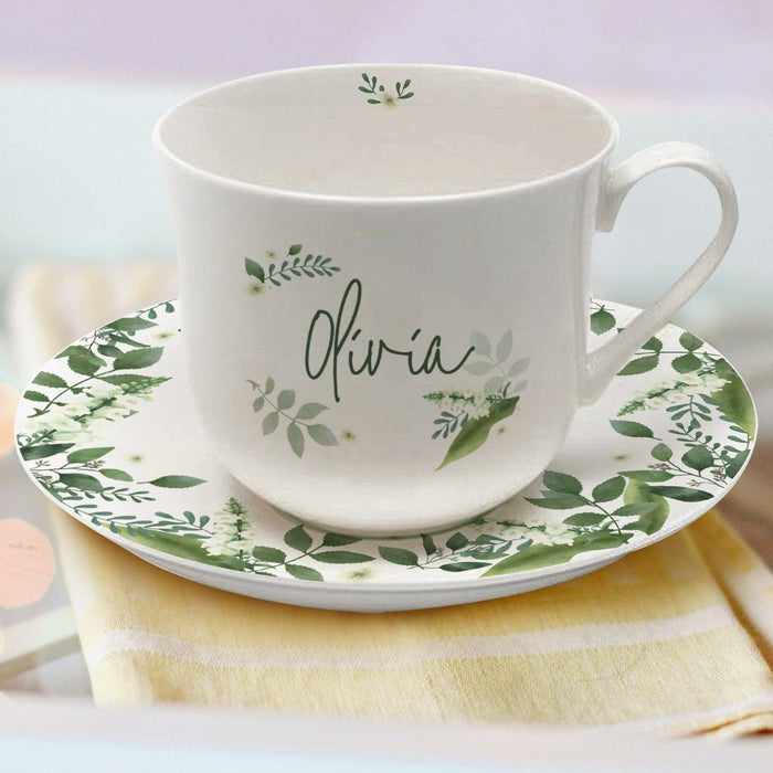 Personalised Floral Cup & Saucer
