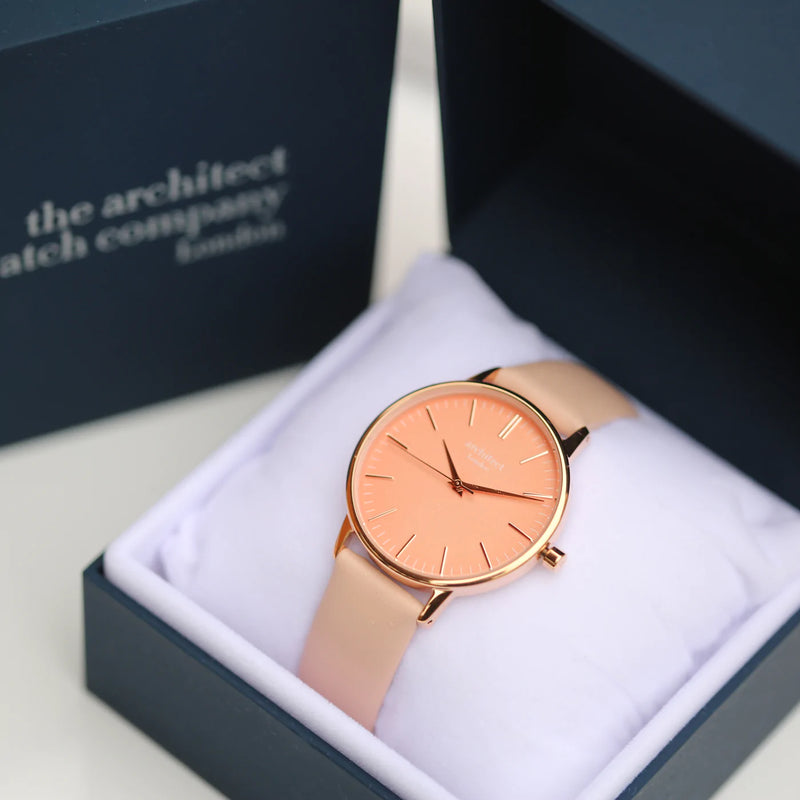 Personalised Ladies Architect Coral Watch With Light Pink Strap