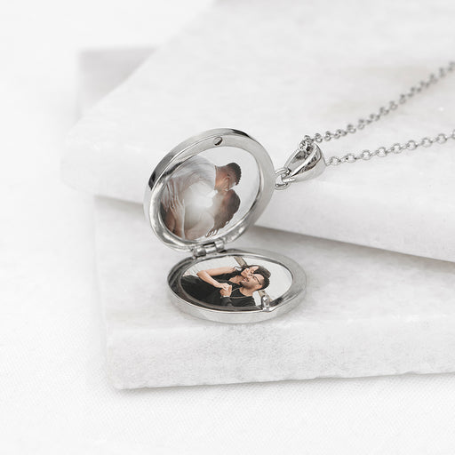 Personalised Round Photo Locket Necklace - Silver Plated