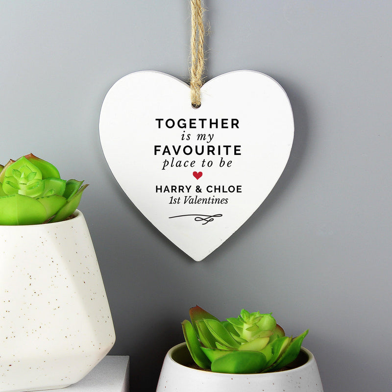 Personalised Together Is My Favorite Place Wooden Heart Decoration
