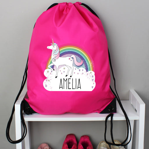 Personalised Unicorn Pink Kit Drawstring Bag