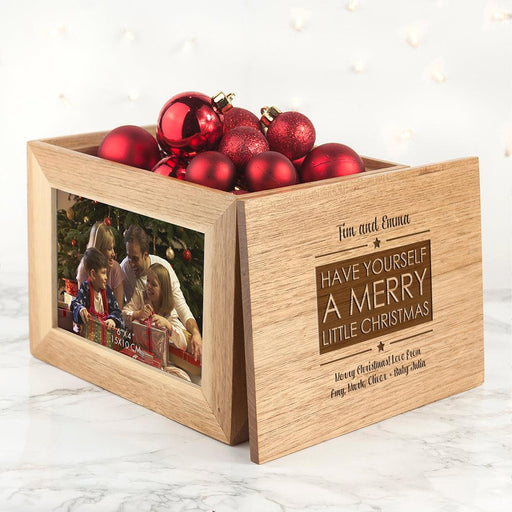 Personalised Merry Christmas Midi Oak Photo Frame Keepsake Box