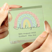 Personalised Rainbow New Baby Crystal Glass Block