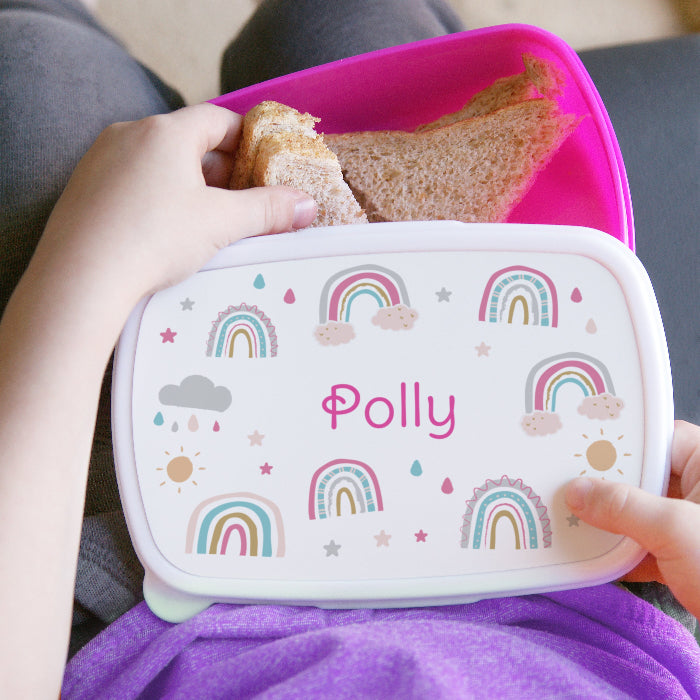 Personalised Rainbow Pink Lunch Box - Back To School