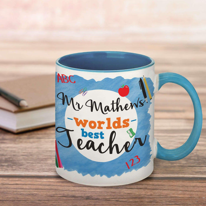 Personalised World's Best Teacher Blue Mug - Myhappymoments.co.uk
