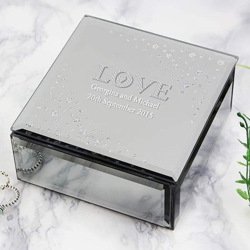 Personalised LOVE Diamante Glass Trinket Box - Myhappymoments.co.uk