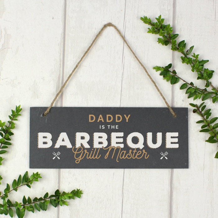 Personalised Barbeque Grill Master Printed Hanging Slate Plaque Sign