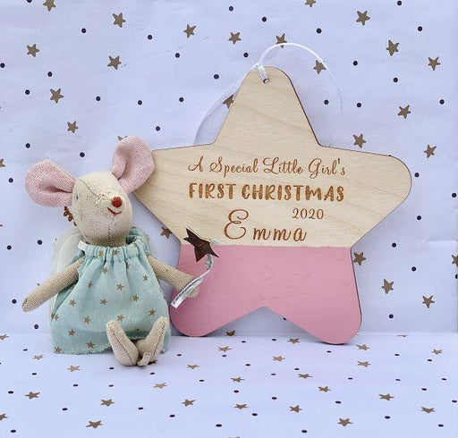 Personalised Baby Girl First Christmas Hanging Star