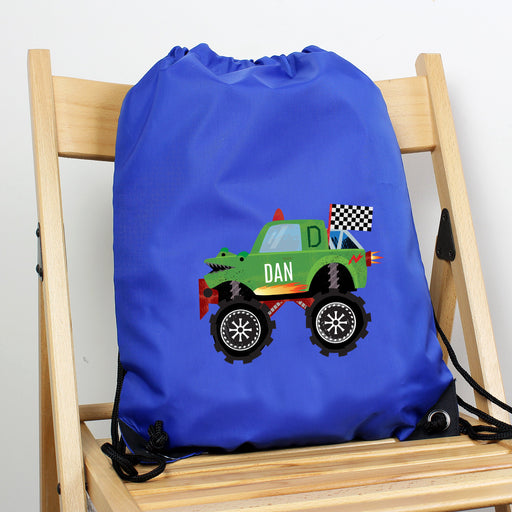 Personalised Monster Truck Blue Kit Drawstring Bag