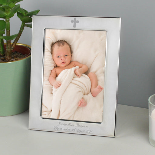 Personalised Silver Plated 5x7 Elegant Cross Photo Frame