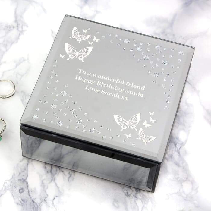 Personalised White Butterfly Diamante Glass Trinket Box - Myhappymoments.co.uk