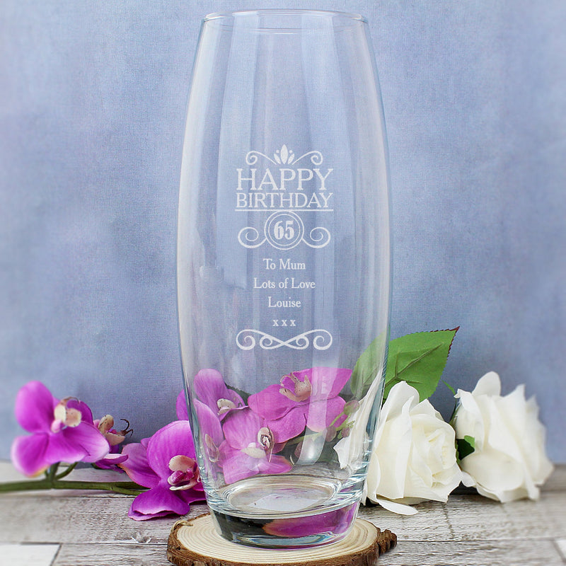 Engraved 65th Birthday Glass Vase
