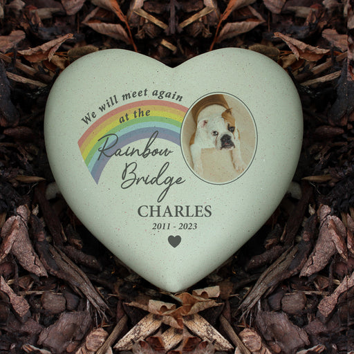 Personalised Pet Rainbow Photo Upload Heart Memorial Grave Stone