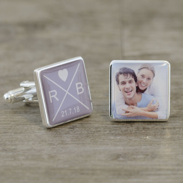 Personalised Groom Cufflinks - Initials Date & Photo