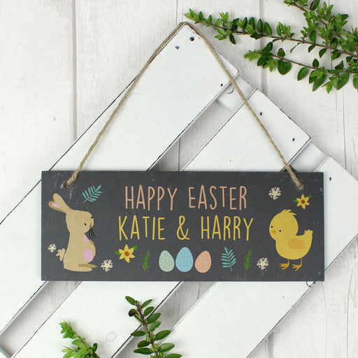 Personalised Easter Bunny & Chick Slate Plaque Sign