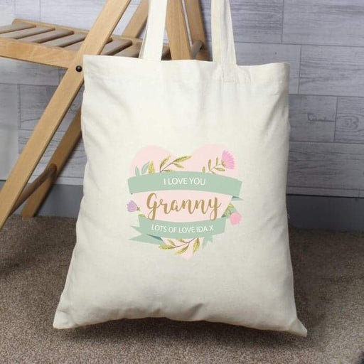 Personalised Floral Heart Cotton Bag - Myhappymoments.co.uk