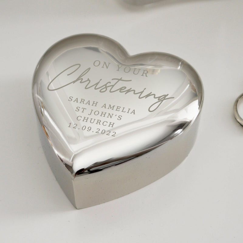 Personalised On Your Christening Heart Trinket Box