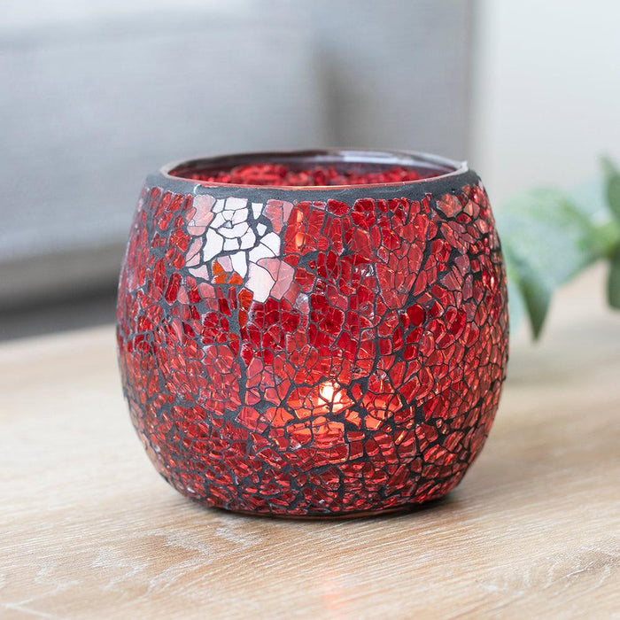 Large Red Crackle Glass Candle Holder