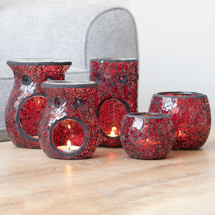 Large Red Crackle Glass Candle Holder