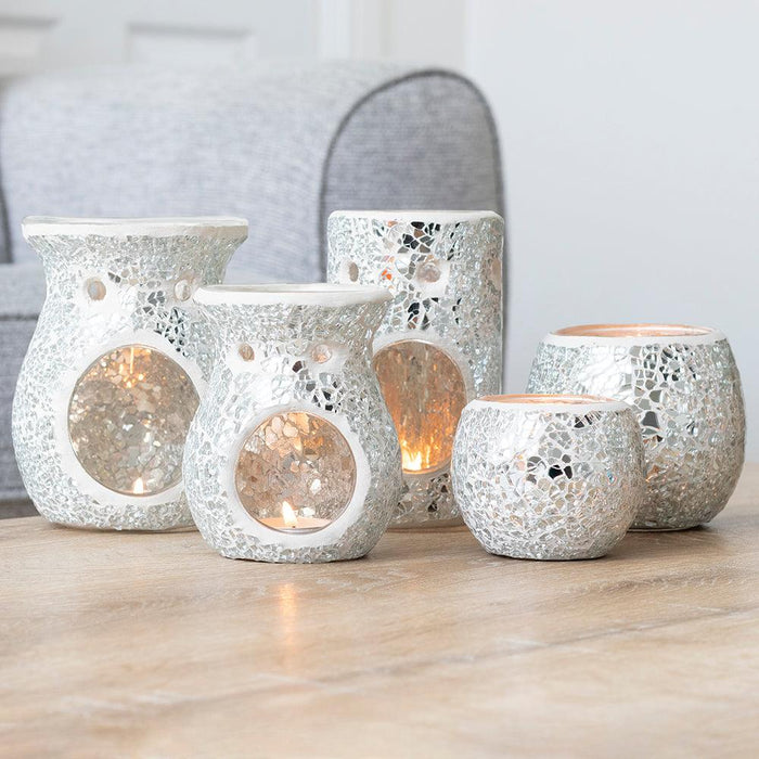 Large Silver Crackle Glass Candle Holder