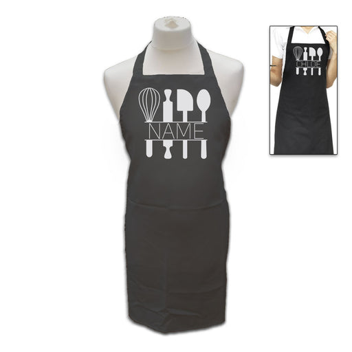 Personalised Black Apron with Name and Baking Utensils Image 1