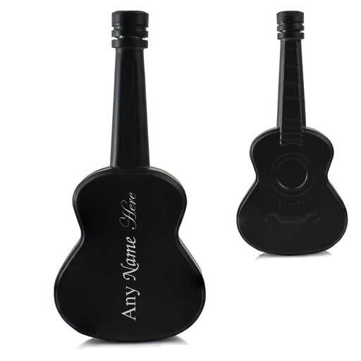 Engraved Black 5oz Guitar Hip Flask with Sideways Name Image 2
