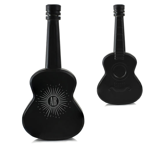Engraved Black 5oz Guitar Hip Flask with Sunburst Design Image 1