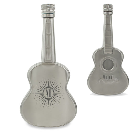 Engraved Silver 5oz Guitar Hip Flask with Sunburst Design Image 1
