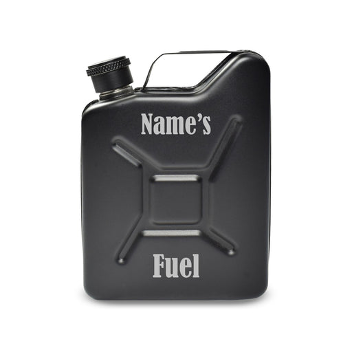Engraved Black Jerry Can Hip Flask with Fuel Design Image 2