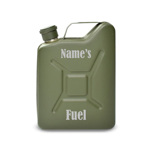 Engraved Green Jerry Can Hip Flask with Fuel Design Image 2