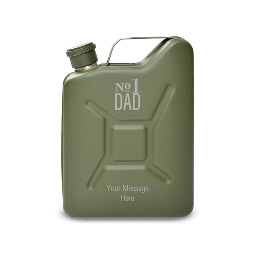 Engraved Green Jerry Can Hip Flask with No.1 Dad Design Image 1