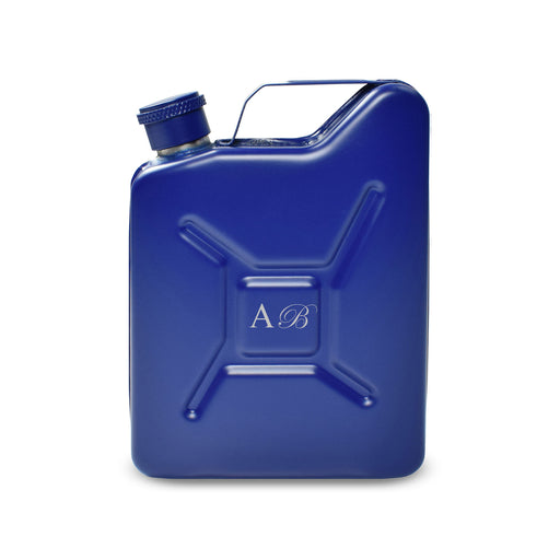 Engraved Blue Jerry Can Hip Flask with Initials Image 1