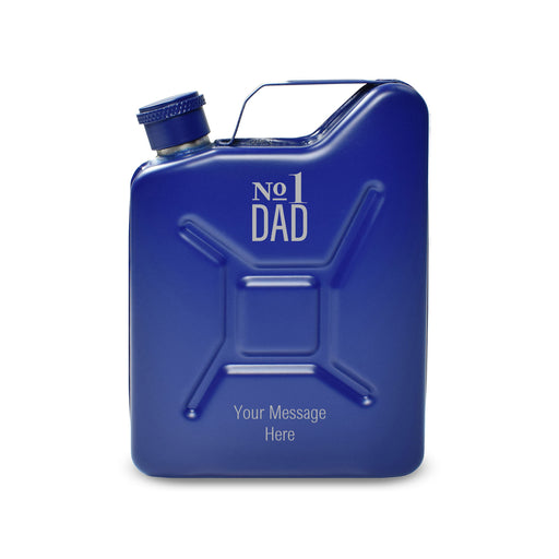 Engraved Blue Jerry Can Hip Flask with No.1 Dad Design Image 2