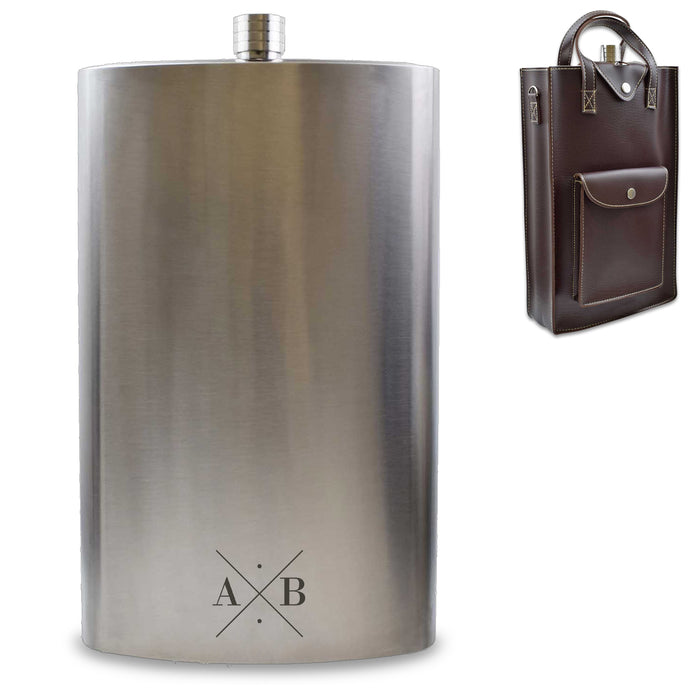 Engraved Novelty Giant 178oz Hip Flask with Cross Initials Design Image 2