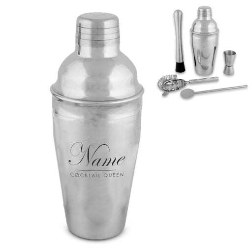 Engraved Cocktail Shaker Set with Cocktail Queen Design Image 1