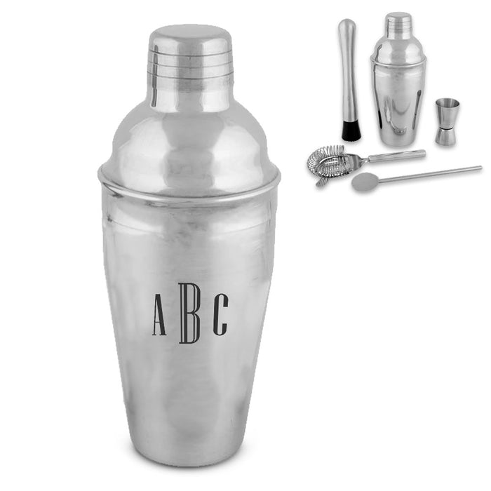 Engraved Cocktail Shaker Set with Triple Initials Image 2