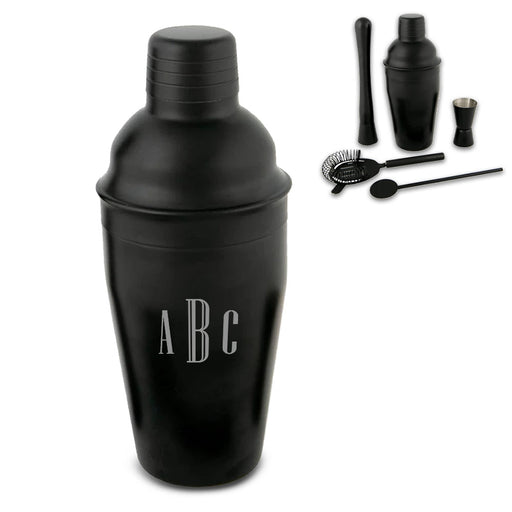 Engraved Black Cocktail Shaker Set with Triple Initials Image 1