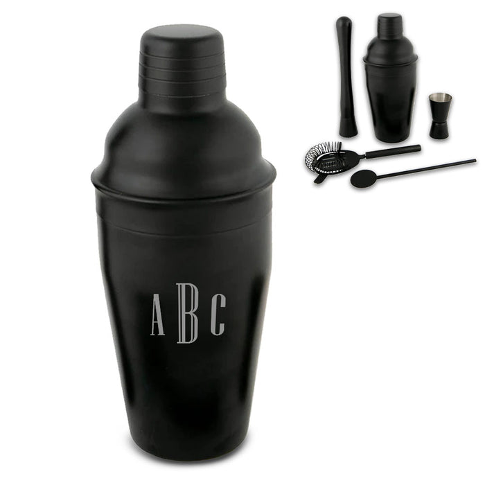 Engraved Black Cocktail Shaker Set with Triple Initials Image 2