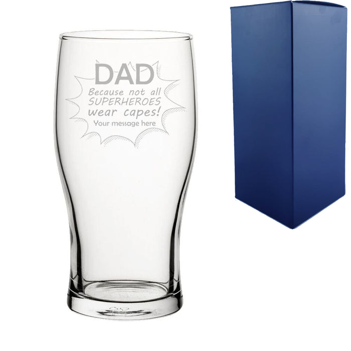 Engraved Tulip Pint Glass with Superhero Dad design Image 1