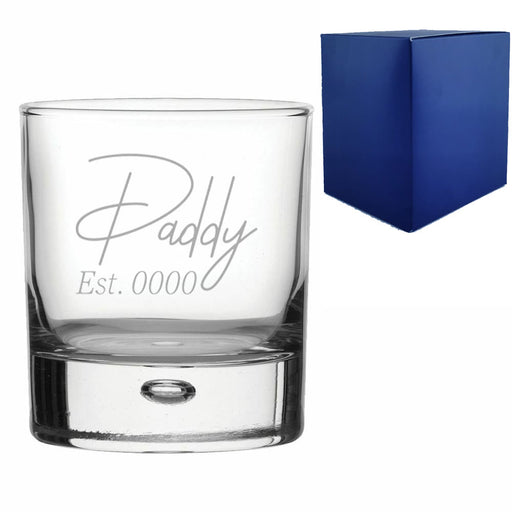 Engraved Bubble Whisky Glass, Daddy Est. Date design Image 1