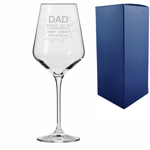 Engraved 390ml Infinity Wine Glass with Superhero Dad design Image 1