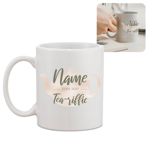Personalised Hot Drinks Mug with Tea-Riffic Design Image 1