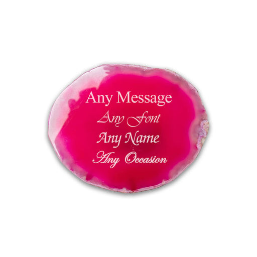 Engraved Pink Red Agate Rock Coaster Image 1