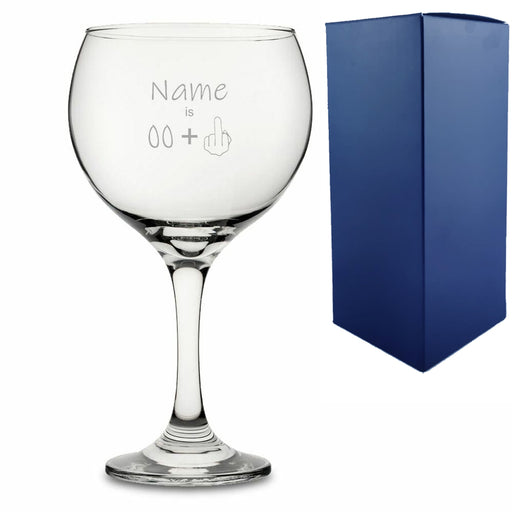 Engraved Funny Gin Balloon Cocktail Glass with Name Age +1 Design Image 1