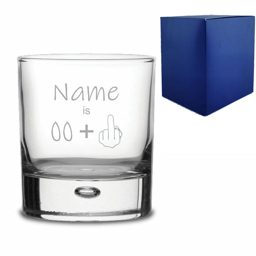 Engraved Funny Bubble Whisky Glass Tumbler with Name Age +1 Design Image 1