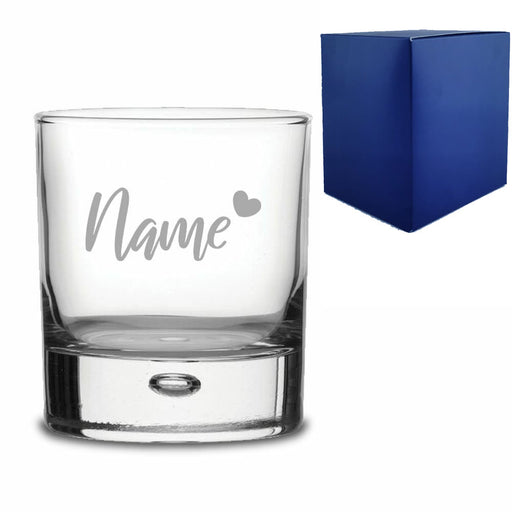 Engraved Bubble Whisky Glass Tumbler with Name and Heart Design Image 1