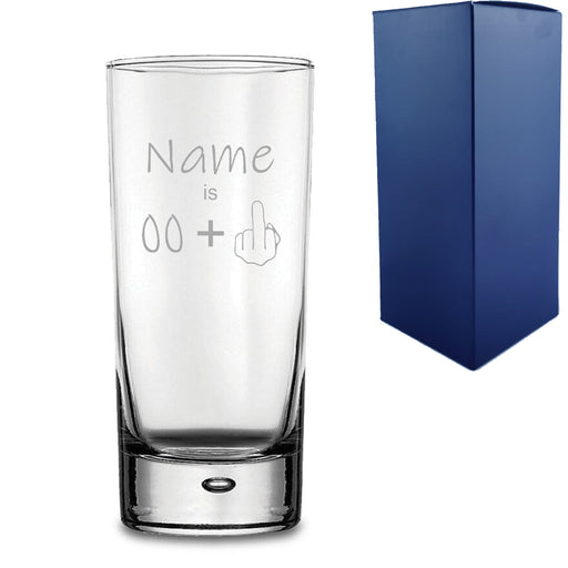 Engraved Funny Bubble Hiball Glass Tumbler with Name Age +1 Design Image 1